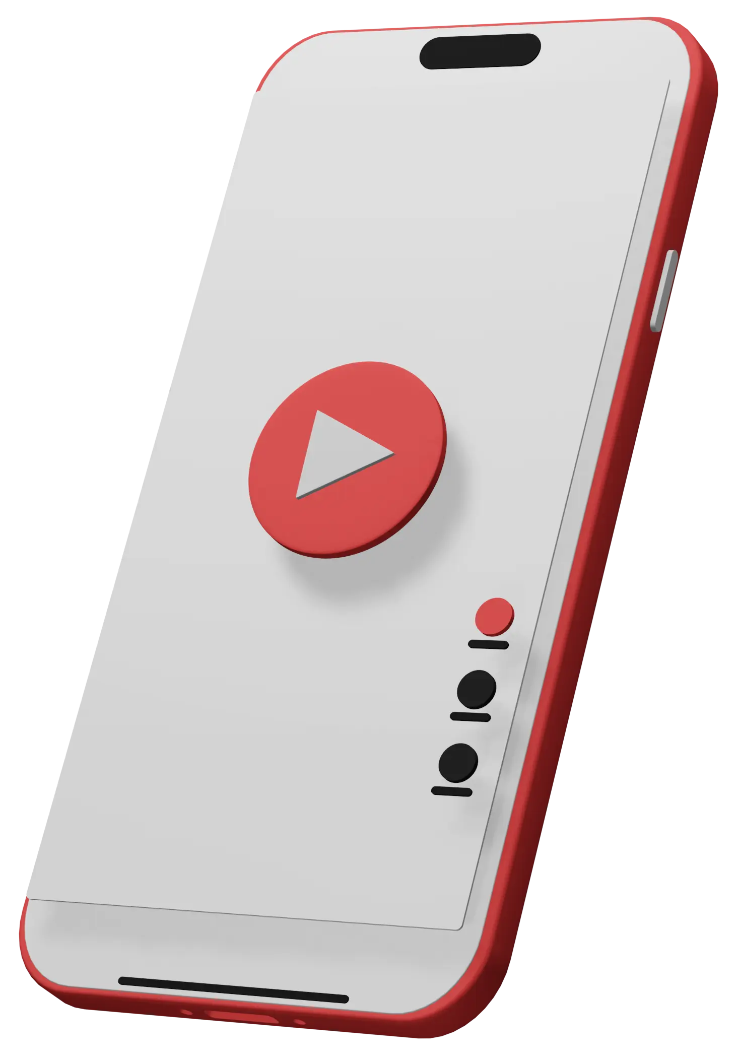 3D-Icon eines Smartphones mit rotem Play-Button als Symbol für Videos im Hochformat