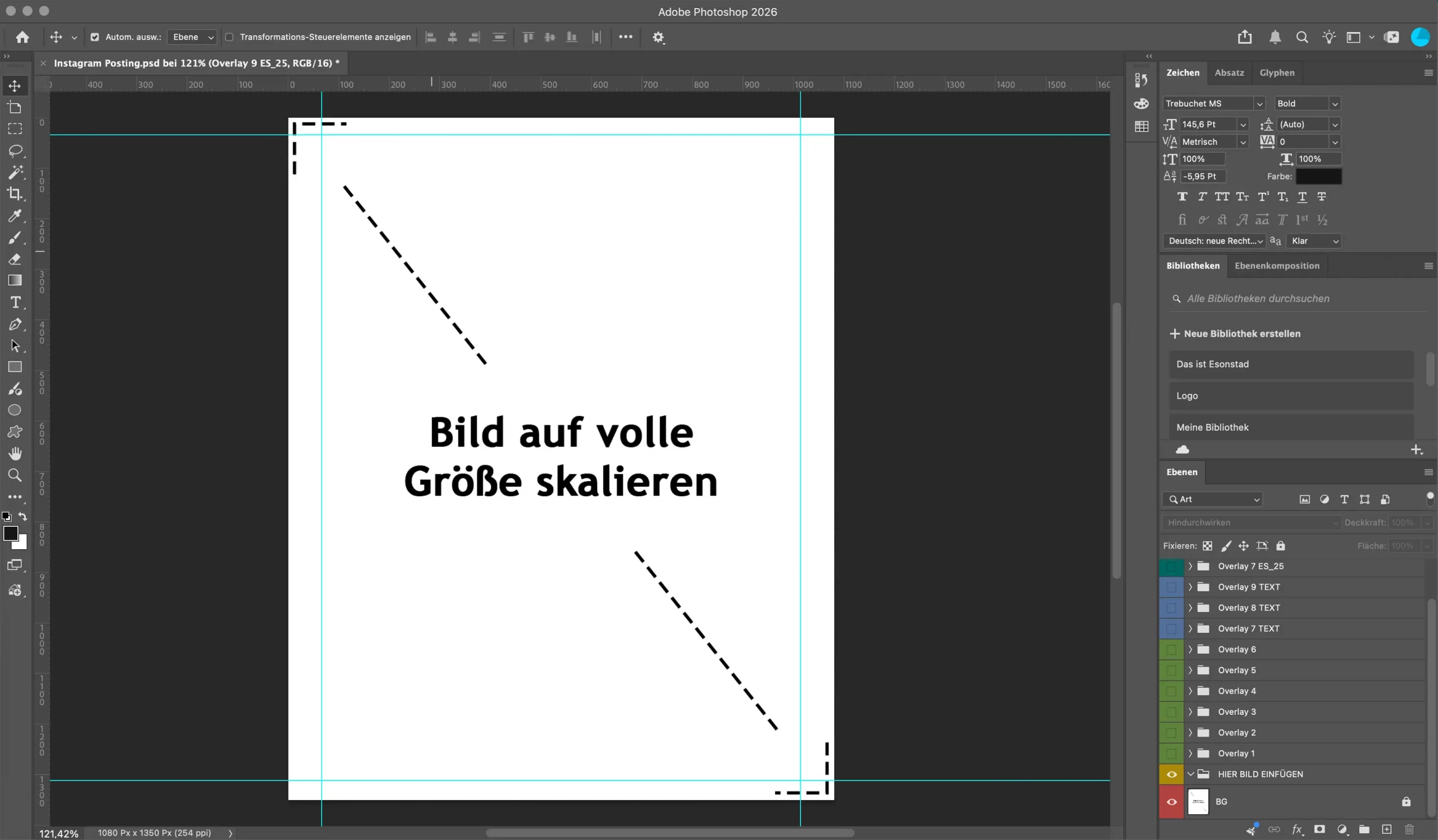 Bearbeitbare Photoshop-Vorlage aus dem Social-Media-Designpack, geöffnet in Adobe Photoshop mit Ebenenstruktur zum Einfügen eines Bildes